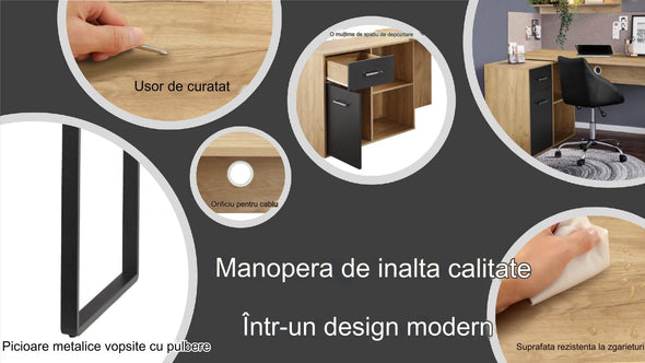 Birou Moid de colț cu comodă inclusă, 140 cm lungimea blatului - LunaHome.ro