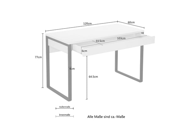 Birou Moid din PAL alb, cu picioare metalice, 120 cm - LunaHome.ro