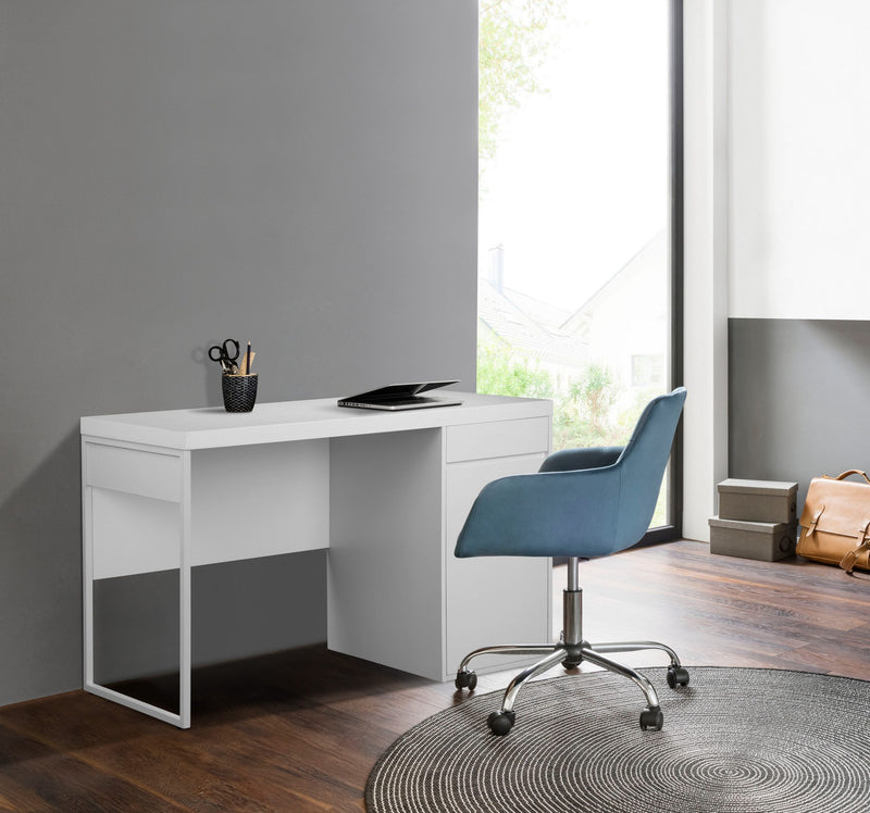 Birou Oakley alb cu blat gros modern reversibil 120 cm lățime - LunaHome.ro