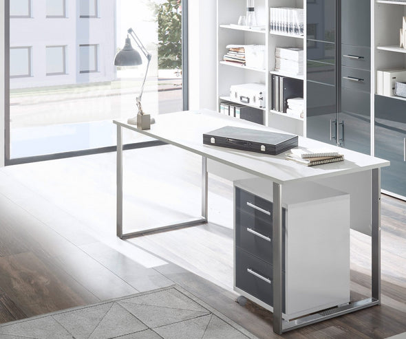 Birou OfficeLux gri deschis cu cadru din metal argintiu 170 cm lățime - LunaHome.ro