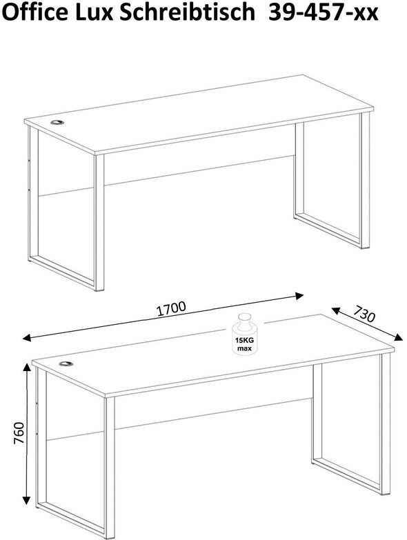 Birou OfficeLux gri deschis cu cadru din metal argintiu 170 cm lățime - LunaHome.ro