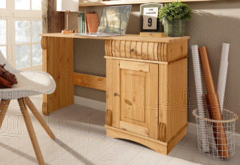 Birou Teresa din lemn de pin natur 120 cm lățime - LunaHome.ro
