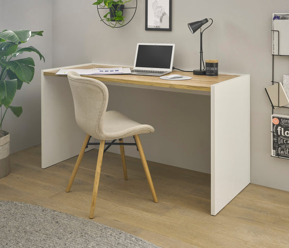 Birou City Giron in stil minimalist alb cu stejar 143 cm lungime - LunaHome.ro