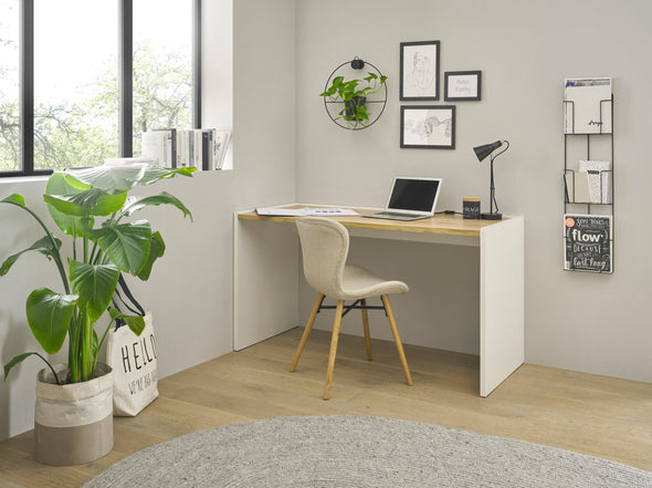 Birou City Giron in stil minimalist alb cu stejar 143 cm lungime - LunaHome.ro