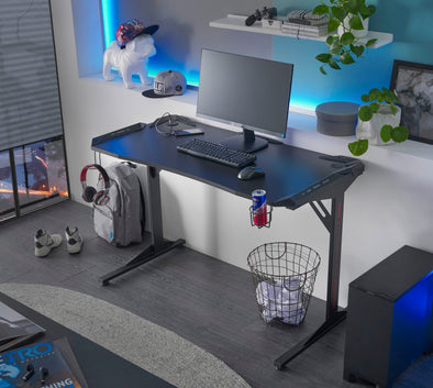 Birou de gaming BegaOffice negru cu LED inclus 120 cm