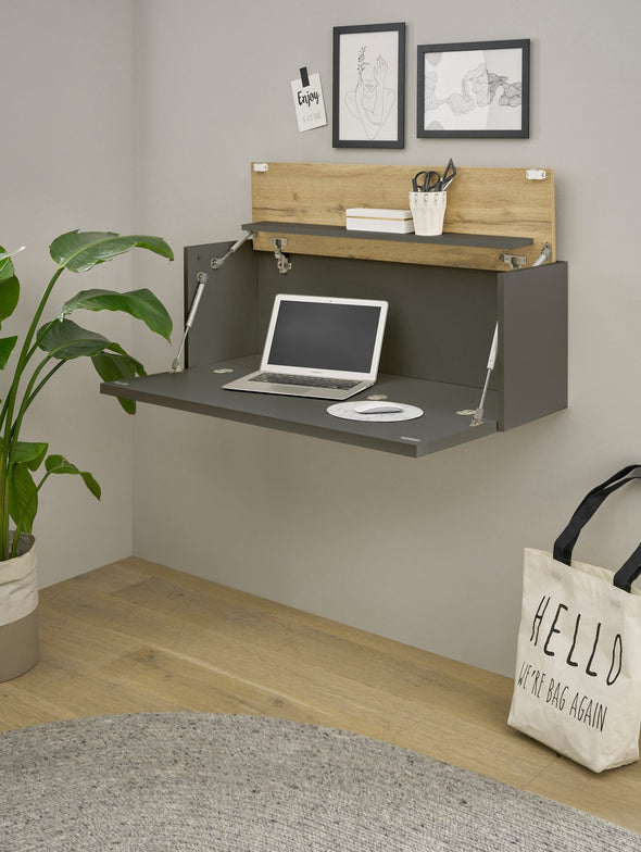 Birou secretaire de perete City Giron gri antracit, 100 cm latime - LunaHome.ro