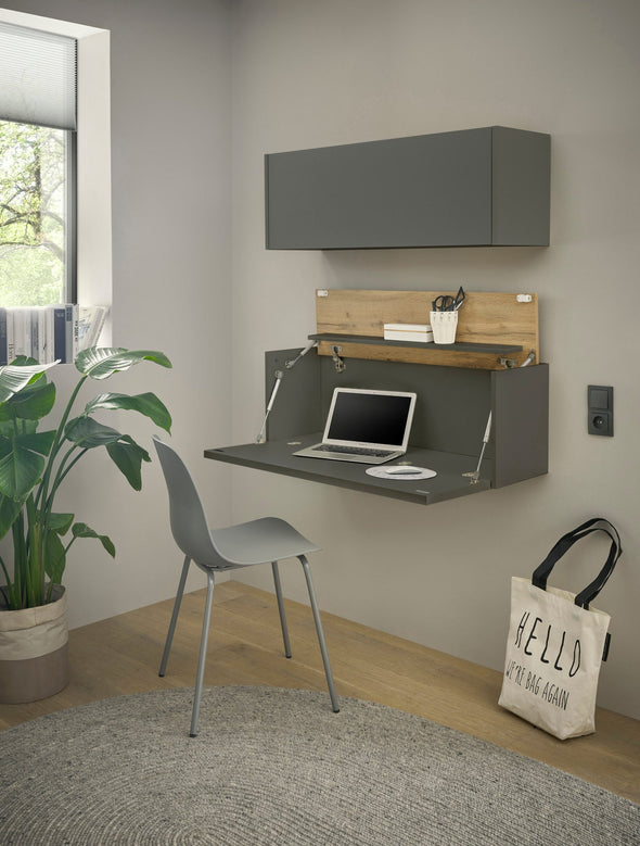 Birou secretaire de perete City Giron gri antracit, 100 cm latime - LunaHome.ro