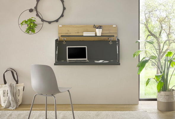 Birou secretaire de perete City Giron gri antracit, 100 cm latime - LunaHome.ro