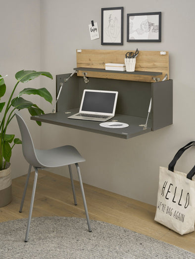Birou secretaire de perete City Giron gri antracit, 100 cm latime - LunaHome.ro