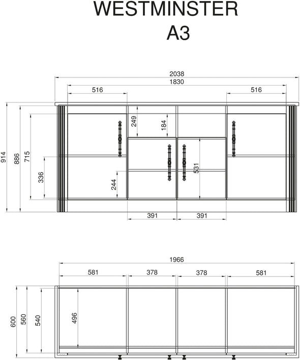 Bucătărie Westminster cu aspect de lemn, 204 cm lungime - LunaHome.ro