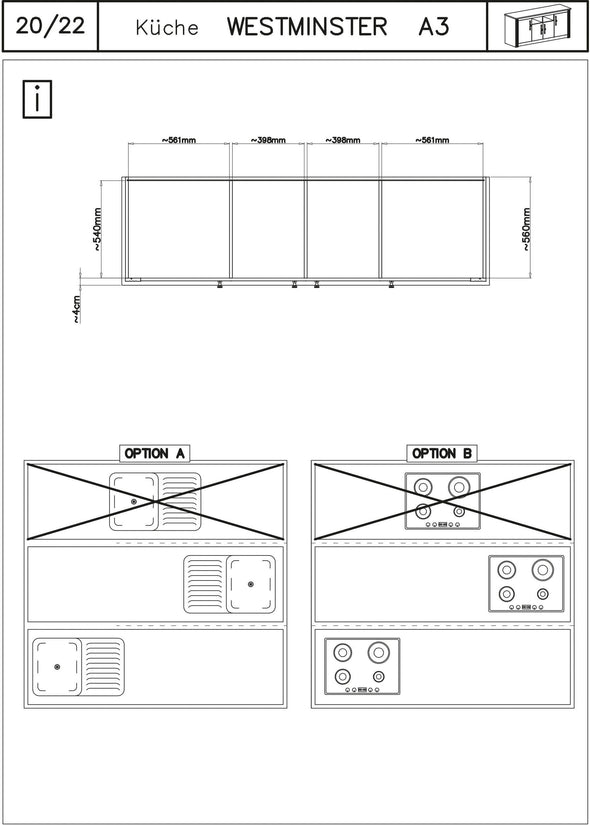 Bucătărie Westminster cu aspect de lemn, 204 cm lungime - LunaHome.ro