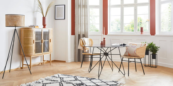 Bufet Couch cu usi din rattan si sticla, 120 cm latime - LunaHome.ro