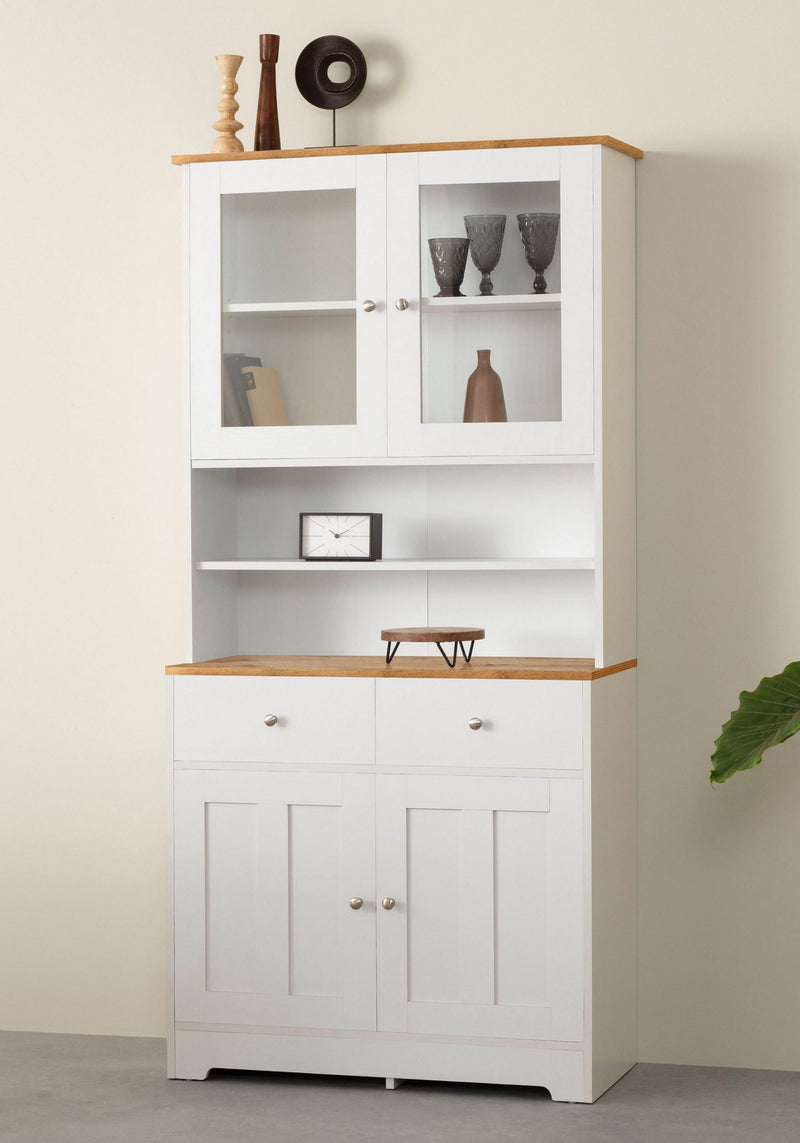 Bufet Kate alb cu aspect de lemn, 88 cm latime - LunaHome.ro