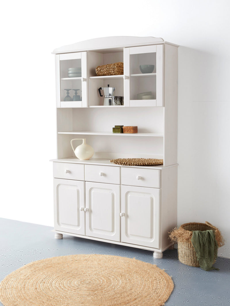 Bufet Mette alb din lemn de pin cu vitrina 120 cm - LunaHome.ro