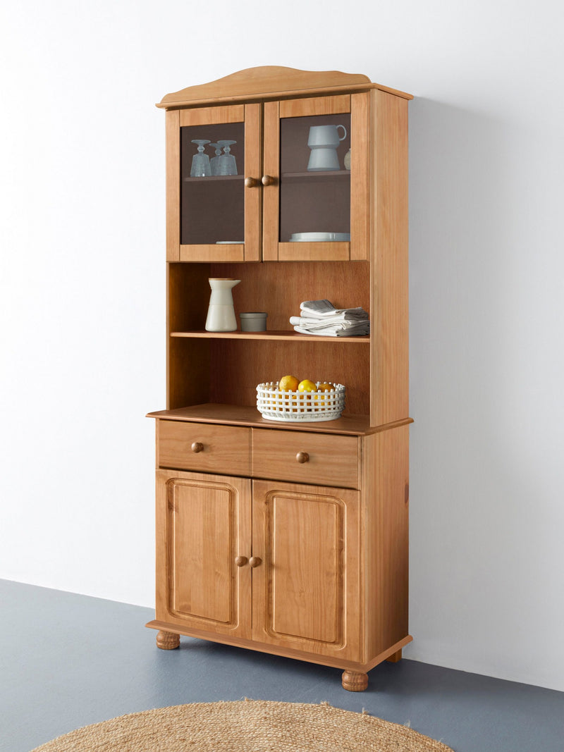 Bufet Mette din lemn de pin natur cu vitrina 80cm lățime - LunaHome.ro