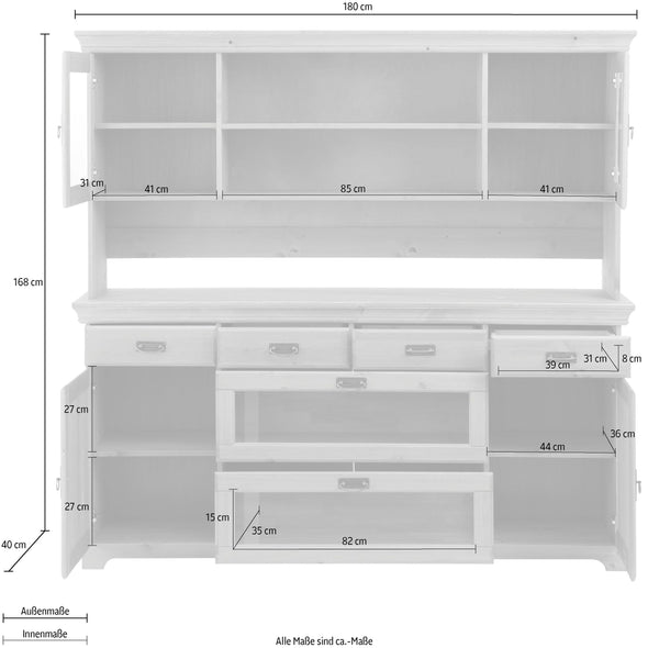 Bufet Ruegen din lemn masiv de pin natur, 180 cm latime - LunaHome.ro