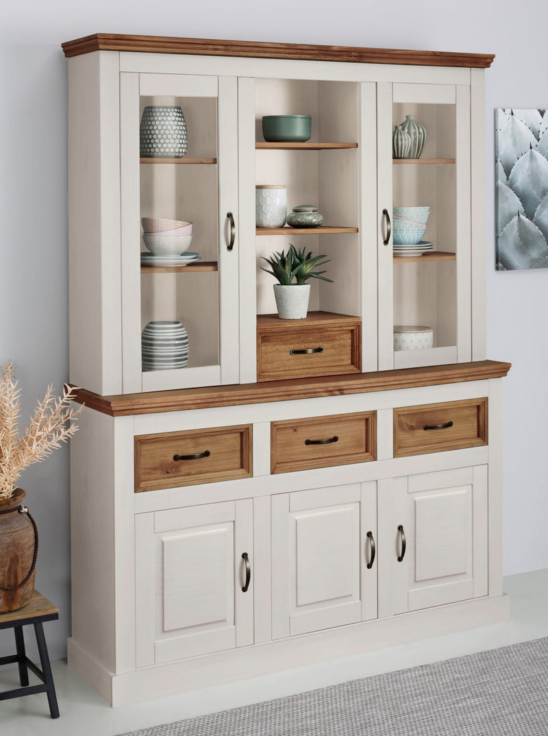 Bufet Selma din lemn masiv de pin alb rustic înălțime 180 cm - LunaHome.ro