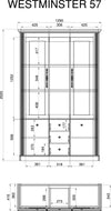 Bufet »WESTMINSTER« cu aspect de lemn alb, 129 cm latime