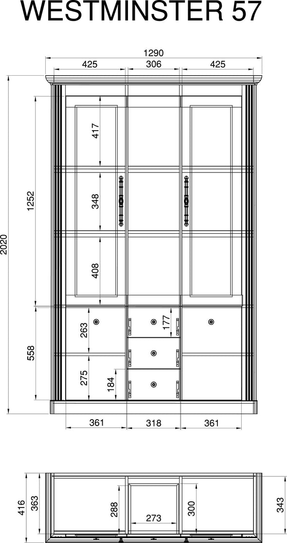 Bufet »WESTMINSTER« cu aspect de lemn alb, 129 cm latime