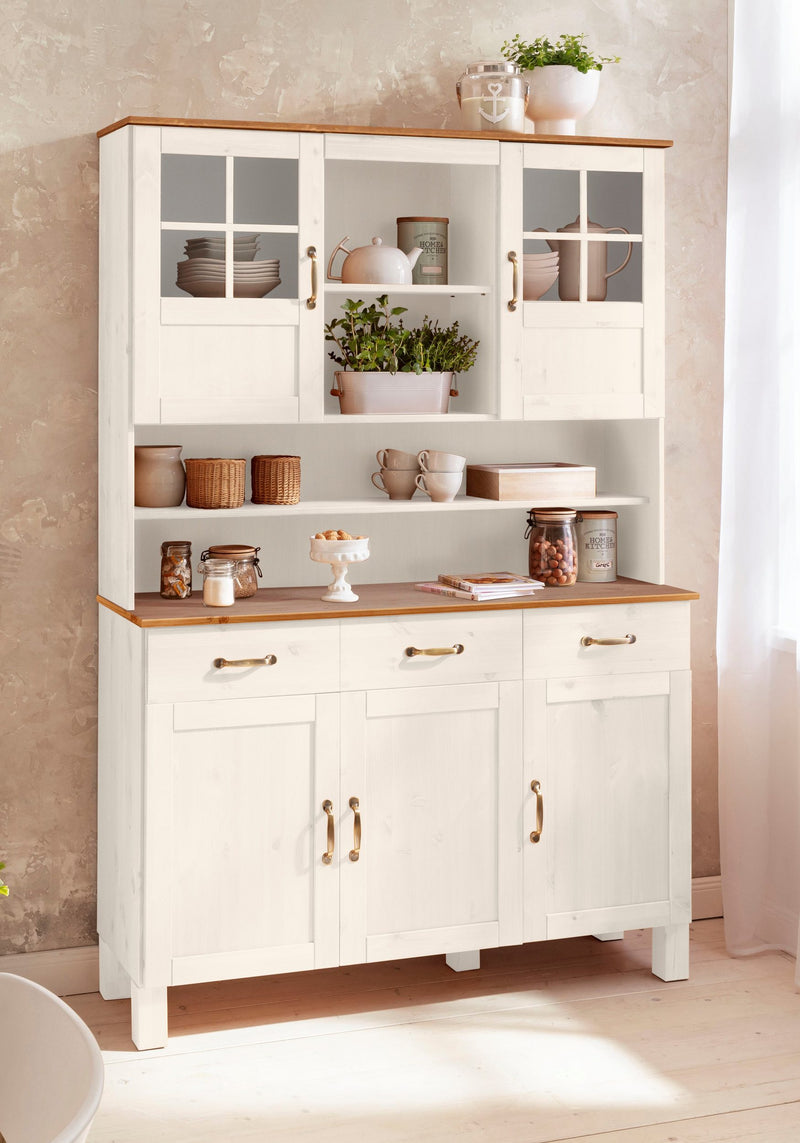 Bufet de bucătărie Alby din lemn de pin alb rustic 125 cm - LunaHome.ro