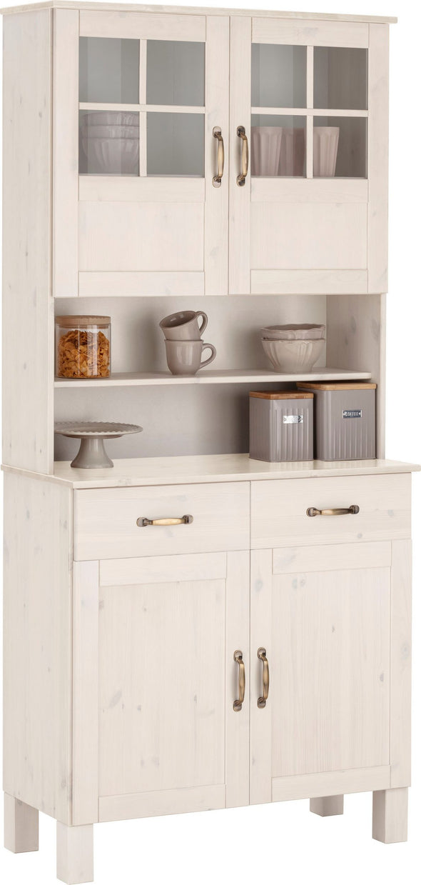 Bufet de bucatarie Alby din lemn de pin alb rustic, 85 cm lățime
