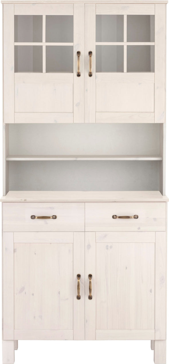 Bufet de bucatarie Alby din lemn de pin alb rustic, 85 cm lățime