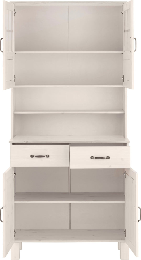 Bufet de bucatarie Alby din lemn de pin alb rustic, 85 cm lățime