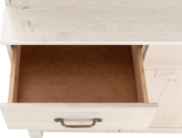 Bufet de bucatarie Alby din lemn de pin alb rustic, 85 cm lățime