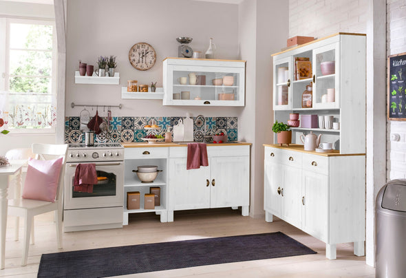 Bufet de bucătărie Oslo din lemn de pin alb rustic, 125 cm lățime - LunaHome.ro