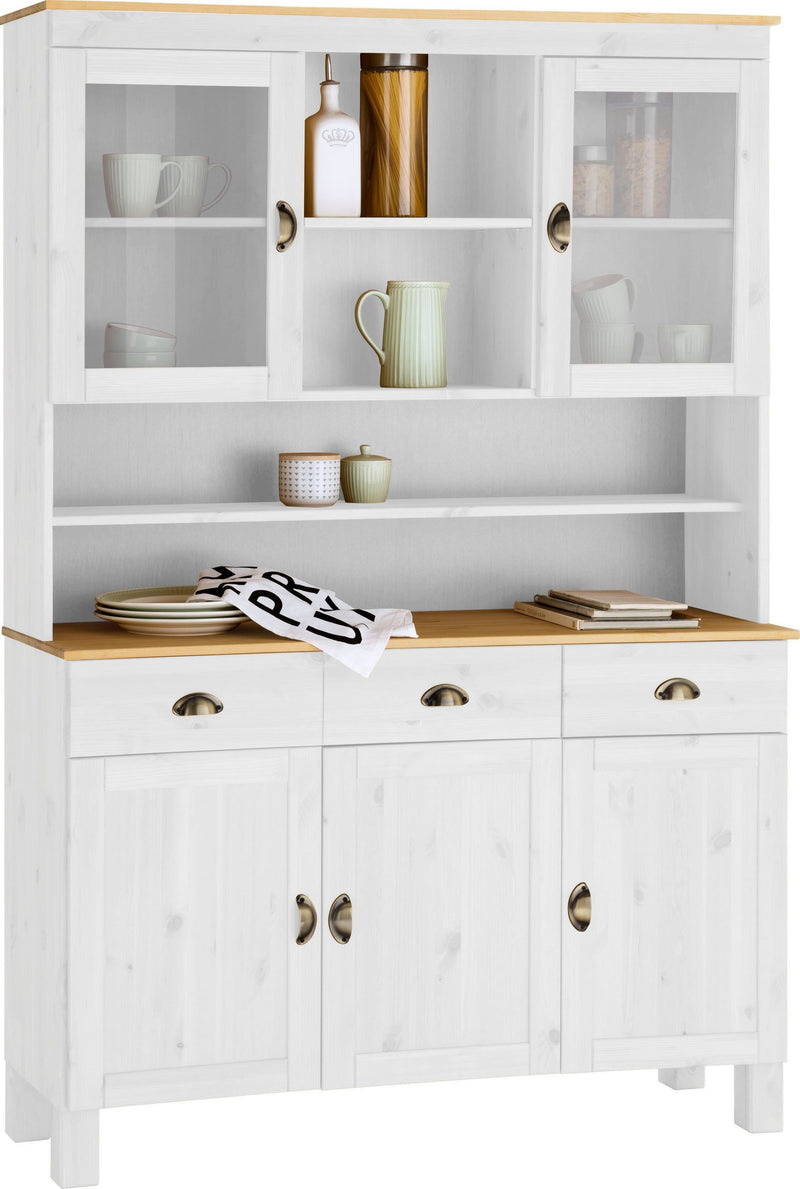 Bufet de bucătărie Oslo din lemn de pin alb rustic, 125 cm lățime - LunaHome.ro