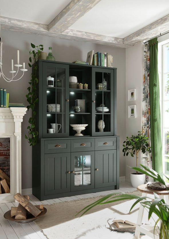 Bufet vitrina »Ascot« cu design elegant verde inchis, 130 cm latime - LunaHome.ro