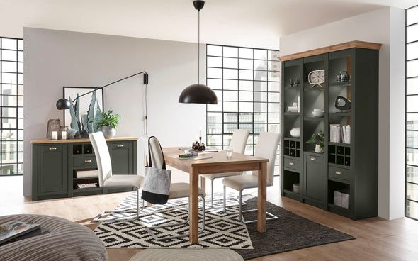 Bufet vitrina »Cambridge« cu design elegant verde inchis, 147 cm latime - LunaHome.ro