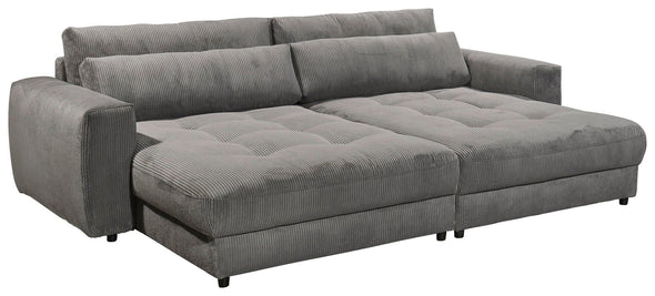 Canapea BigSofa Barura gri din pluș cu aspect reiat, 292 cm