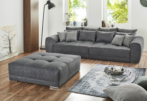 Canapea Big Sofa Moldau din microfibra gri cu 12 perne 306 cm lățime - LunaHome.ro