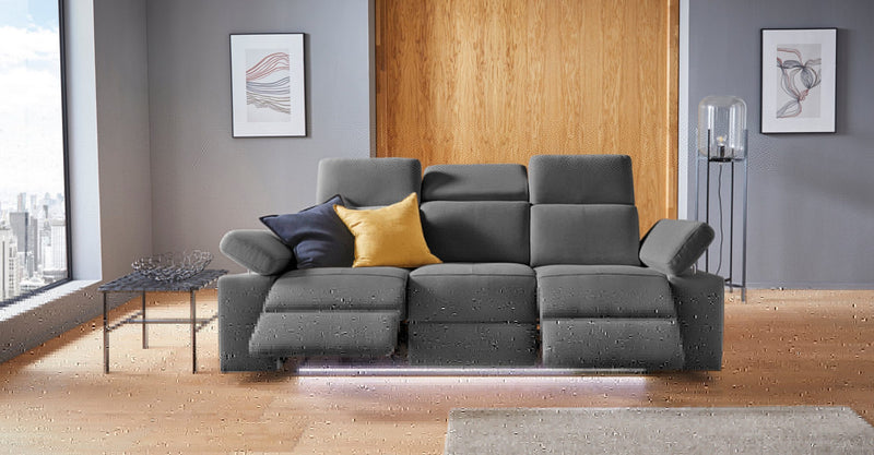 Canapea Kilado gri cu functie electrica de recliner, LED si USB 229 cm - LunaHome.ro