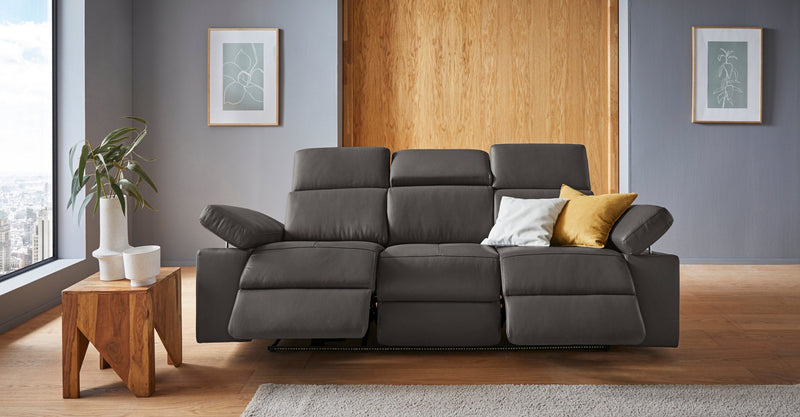Canapea Kilado gri din piele cu recliner electric, LED si USB 229 cm - LunaHome.ro