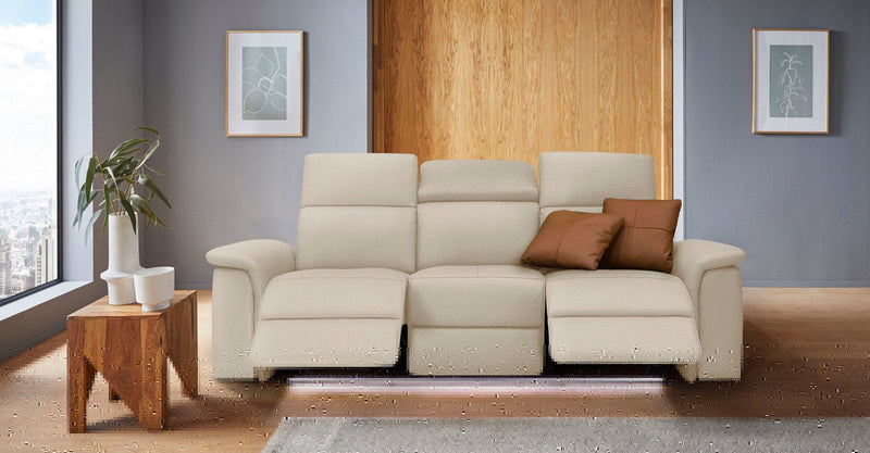 Canapea Pareli crem cu 3 locuri cu recliner electric, USB si LED - LunaHome.ro