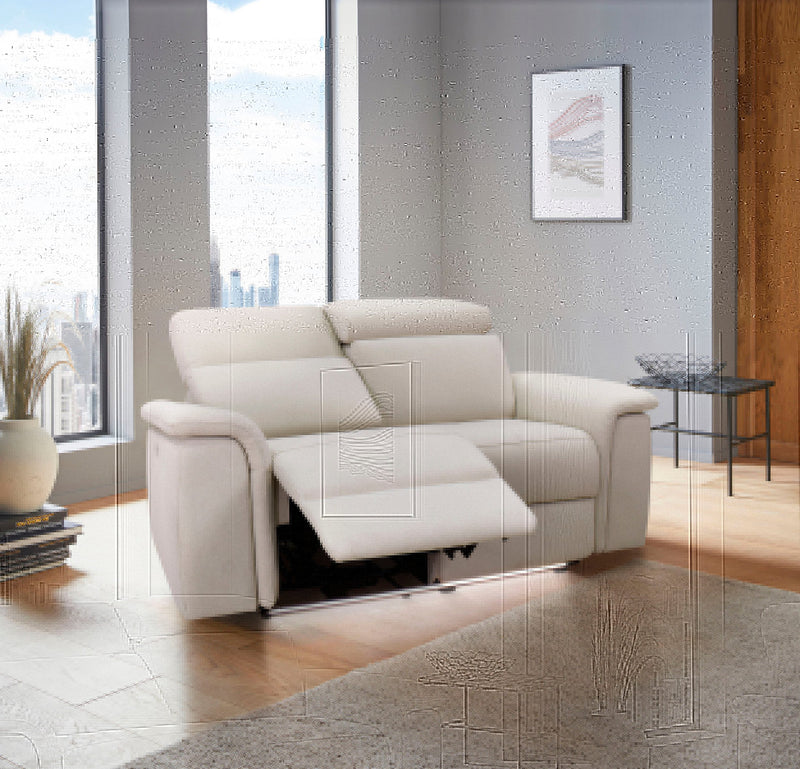 Canapea Pareli crem cu 2 locuri cu recliner mecanic, USB si LED - LunaHome.ro