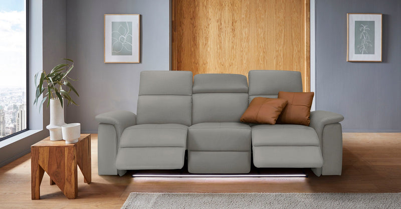 Canapea Pareli gri cu 3 locuri cu recliner electric, USB si LED - LunaHome.ro