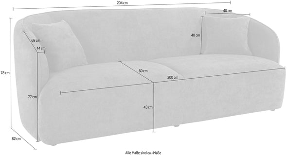 Canapea Zone Couch cu design minimalist din catifea bej 204 cm