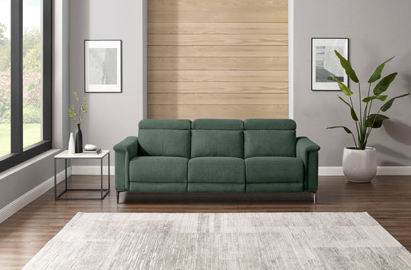 Canapea Lund cu 2 șezlonguri reglabile electric tesatura verde 222 cm - LunaHome.ro