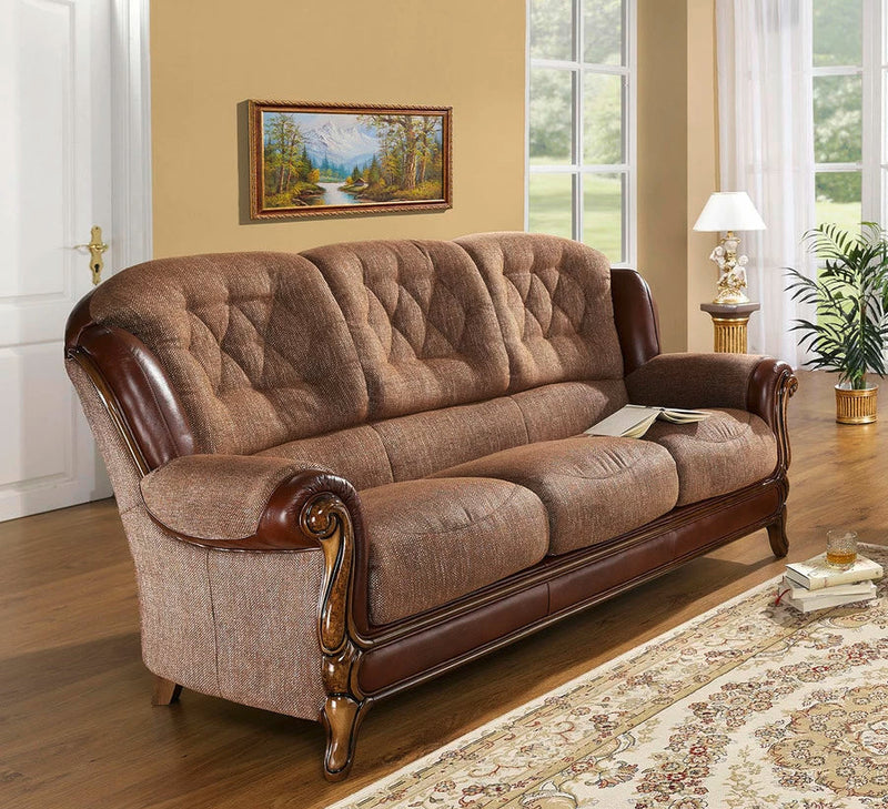 Canapea fixa Clasic cu detalii din lemn de nuc si piele naturala 185 cm - LunaHome.ro
