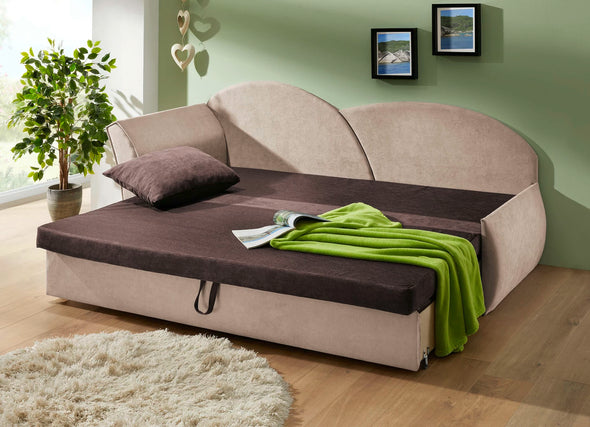 Canapea bej-maro extensibila cu depozitare si perna decorativa 213 cm - LunaHome.ro