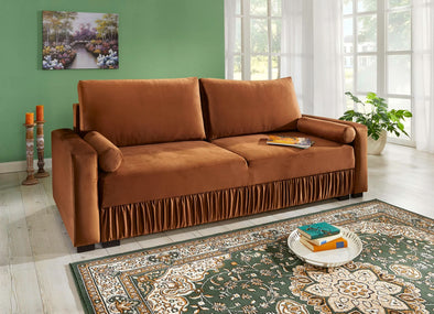 Canapea elegantă Victoria extensibilă din catifea maro, 228 cm - LunaHome.ro