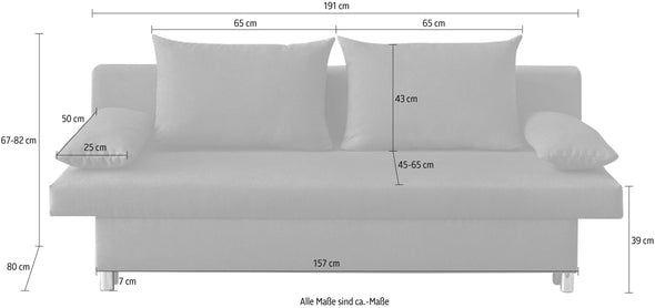 Canapea extensibilă Jockenhöfer, cu depozitare gri 191 cm lungime - LunaHome.ro