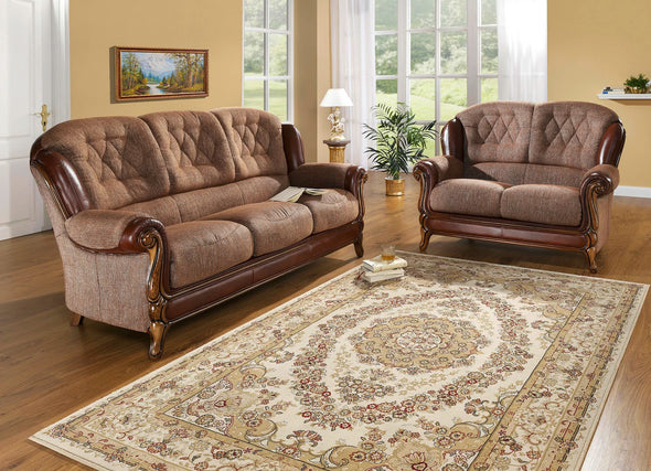 Canapea fixa Clasic cu detalii din lemn de nuc si piele naturala 185 cm - LunaHome.ro