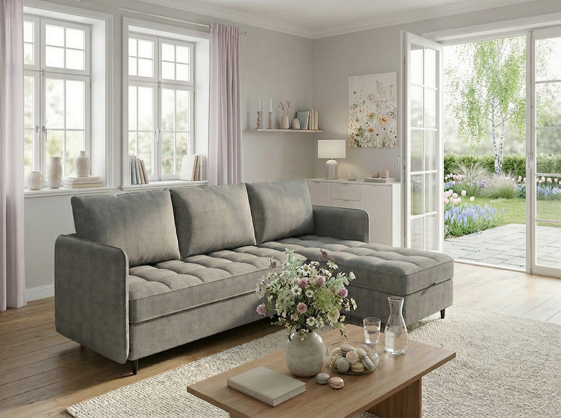 Canapea modulara Lindhus cu spatiu de depozitare gri - LunaHome.ro