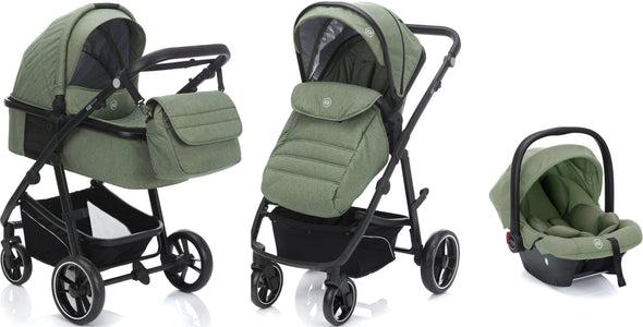 Cărucior 3în1 Fillikid Jaguar verde cu accesorii - LunaHome.ro