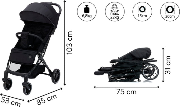 Cărucior sport Fill Rover pliabil negru cu coș de cumpărături - LunaHome.ro