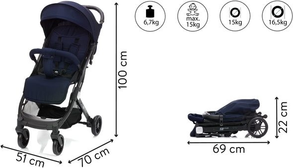 Cărucior sport Fillikid Styler albastru ușor de manevrat - LunaHome.ro